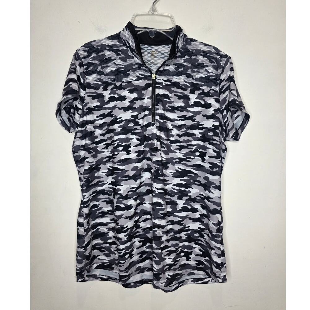 EP Pro black white grey camoflauge camo short sleeve polo shirt - large